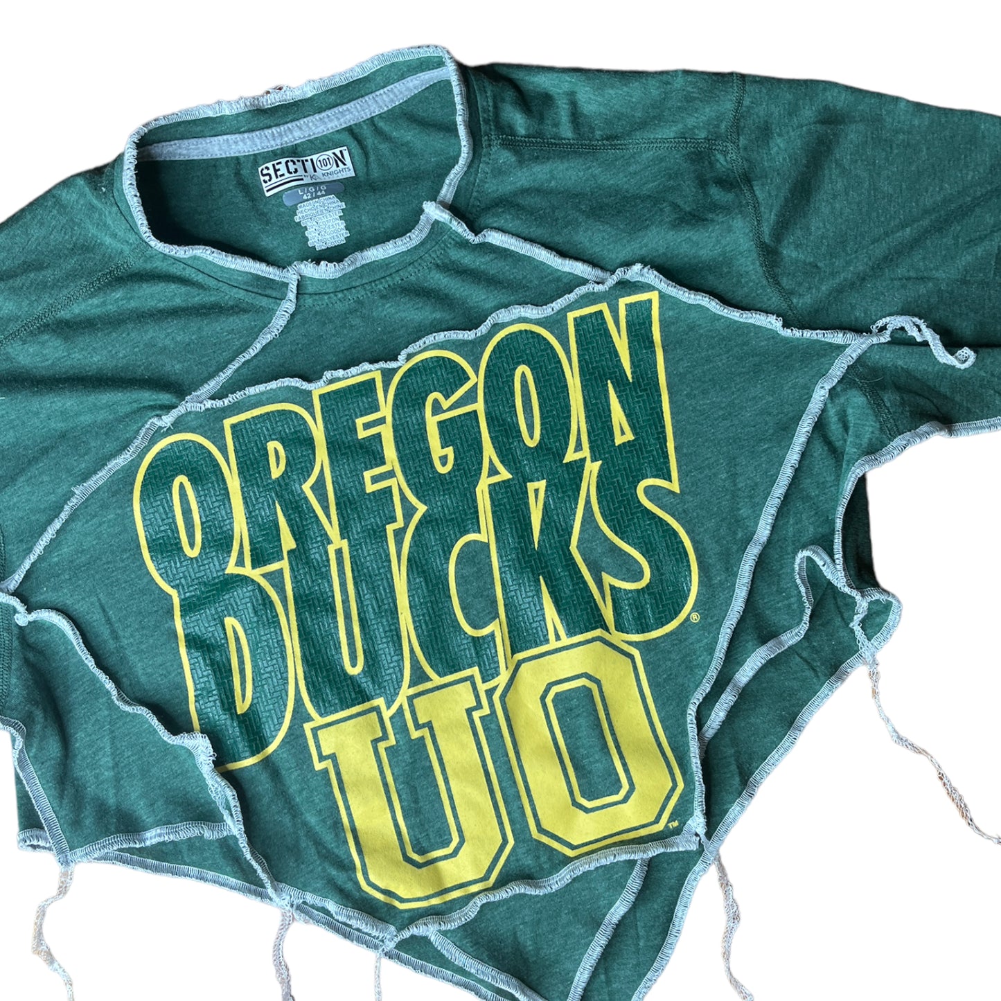 University of Oregon Reworked Contrast Stitch Patchwork Crop Top