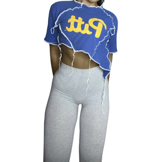 University of Pittsburgh Reworked Contrast Stitch Crop Top