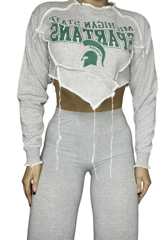 Michigan State Spartans Reworked Long sleeve Crop Top