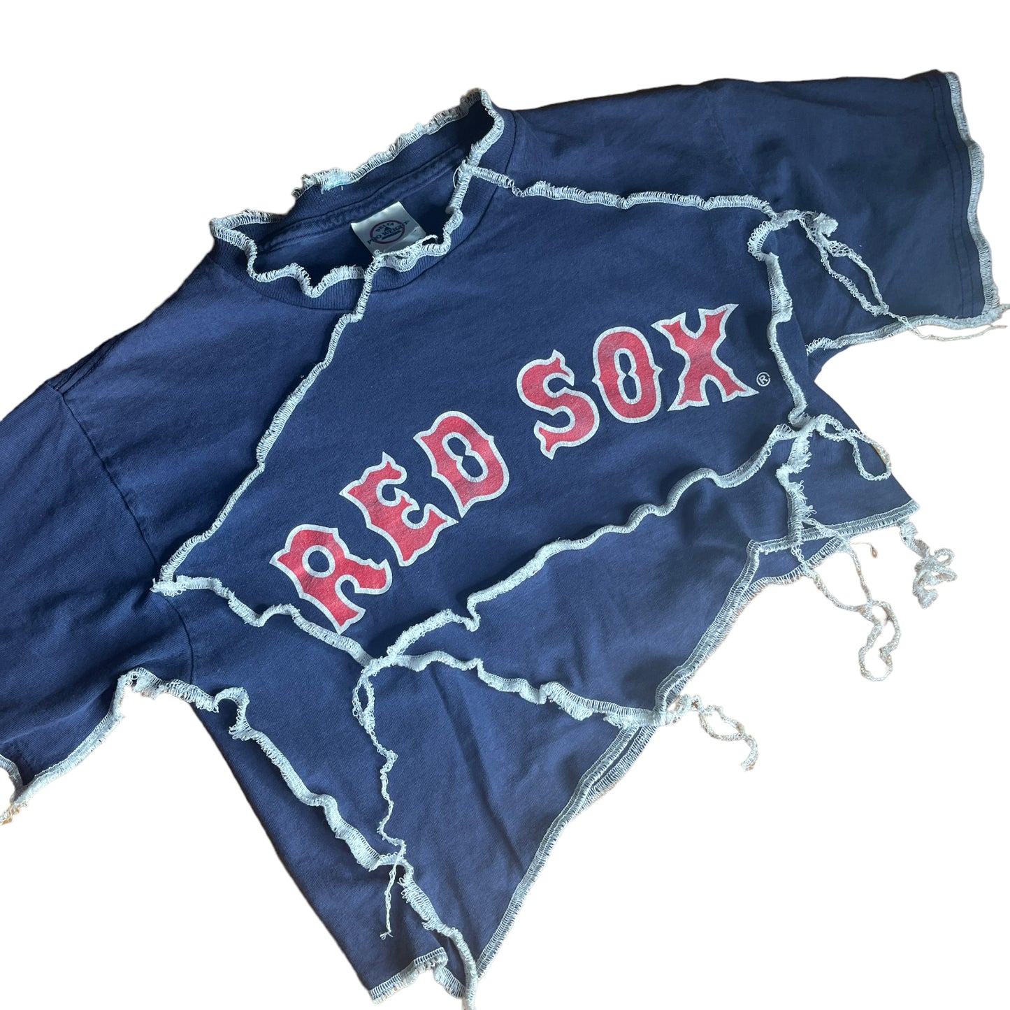 Boston Red Sox Reworked Asymetrical Contrast Stitch Crop Top