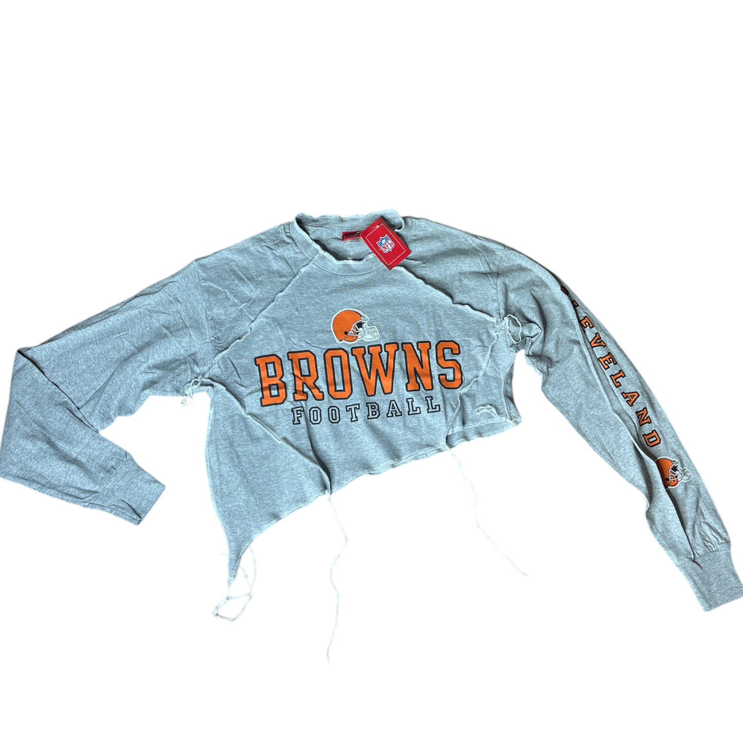 Cleveland Browns Reworked Contrast Stitch Asymmetrical Crop Top