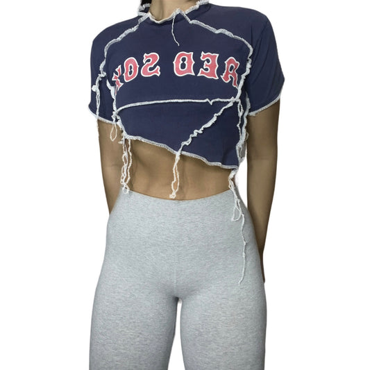 Boston Red Sox Reworked Asymetrical Contrast Stitch Crop Top