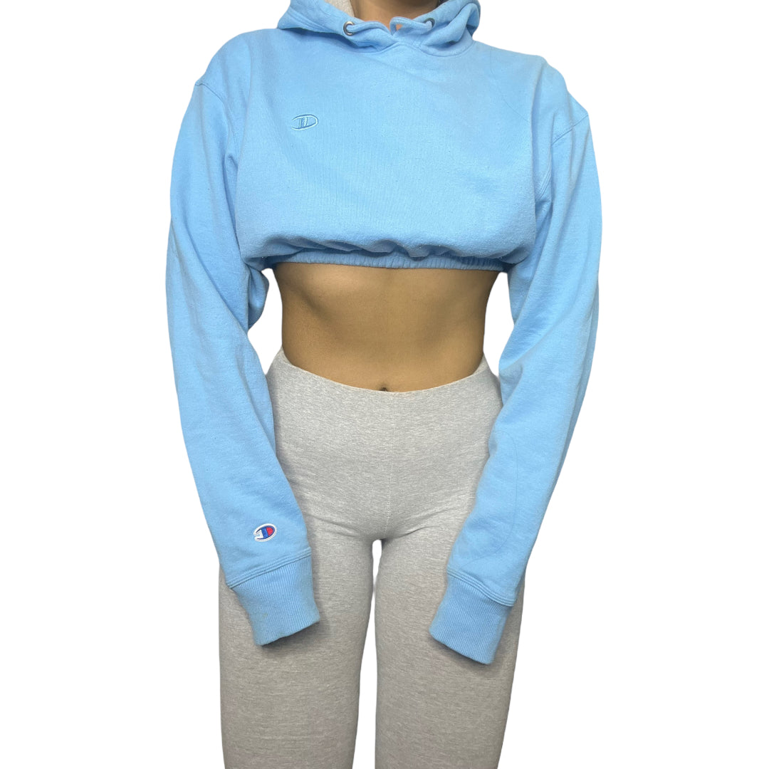 Champion Reworked Blue Crop Sweatshirt Hoodie