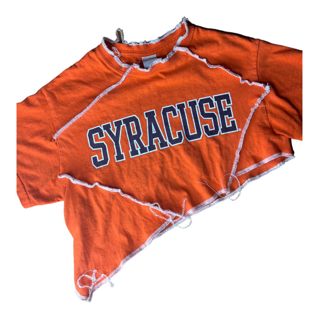 Syracuse University Reworked Contrast Stitch Asymmetrical Crop Top