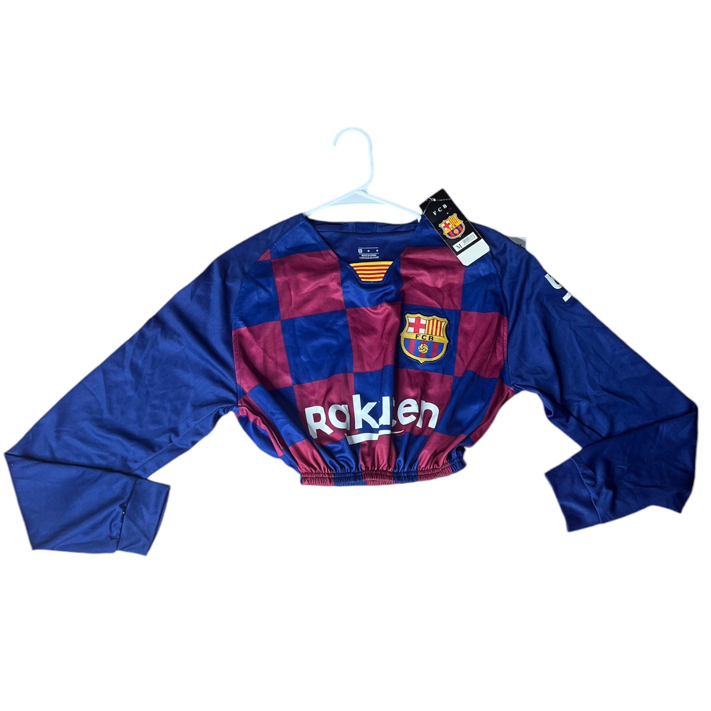 Barcelona Home Jersey Reworked Longsleeve Crop Top