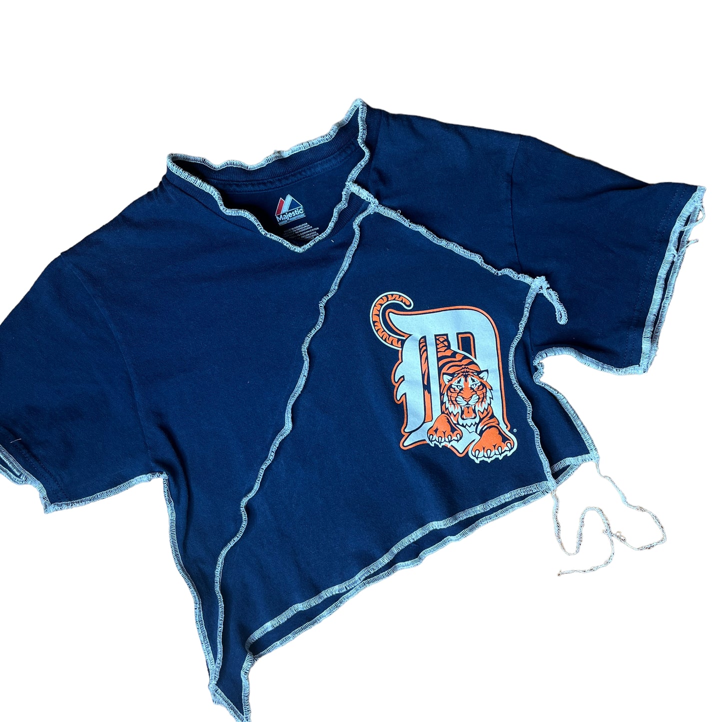 Detroit Tigers Reworked Contrast Stitch Crop Top