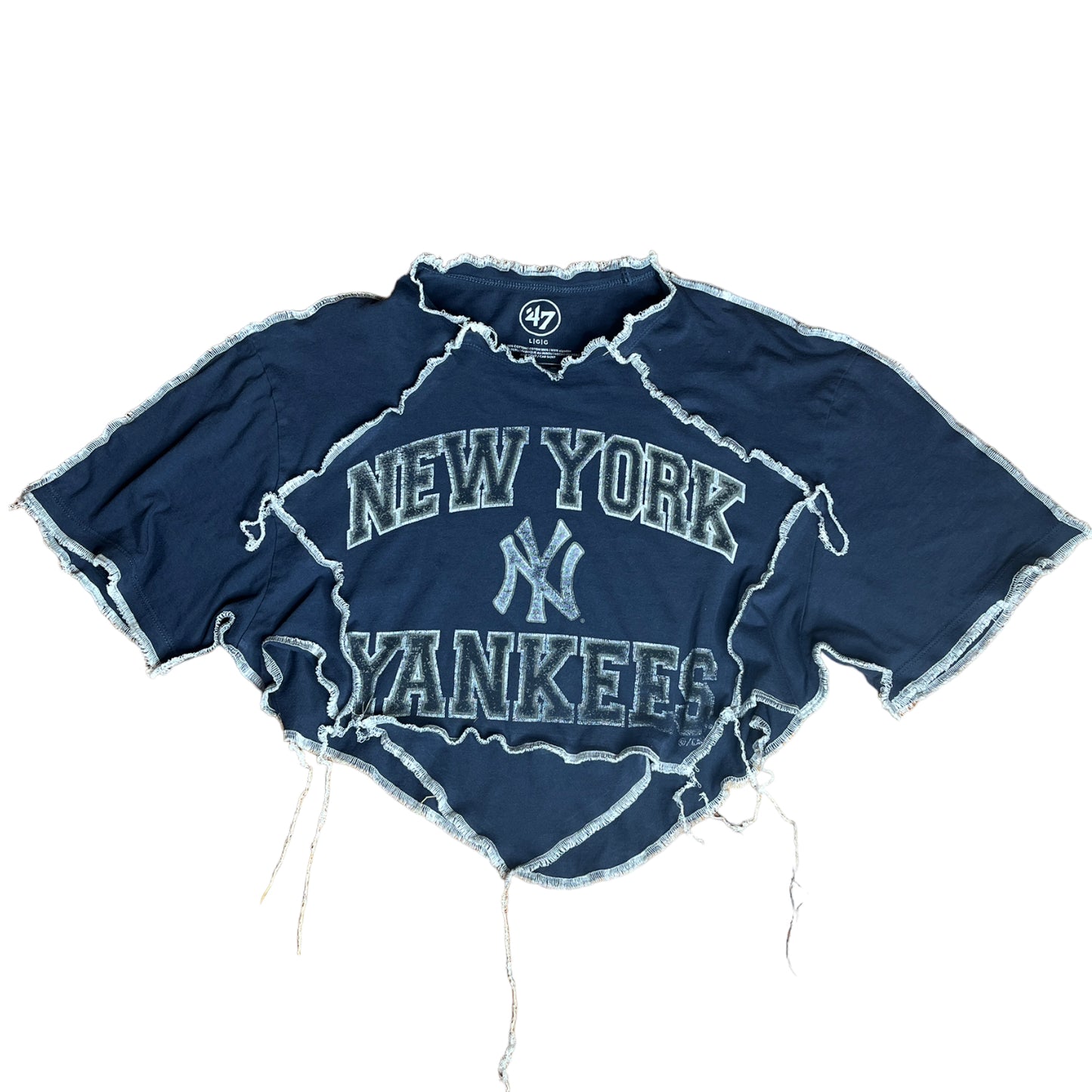 New York Yankees Reworked Contrast Stitch V Cut Crop Top