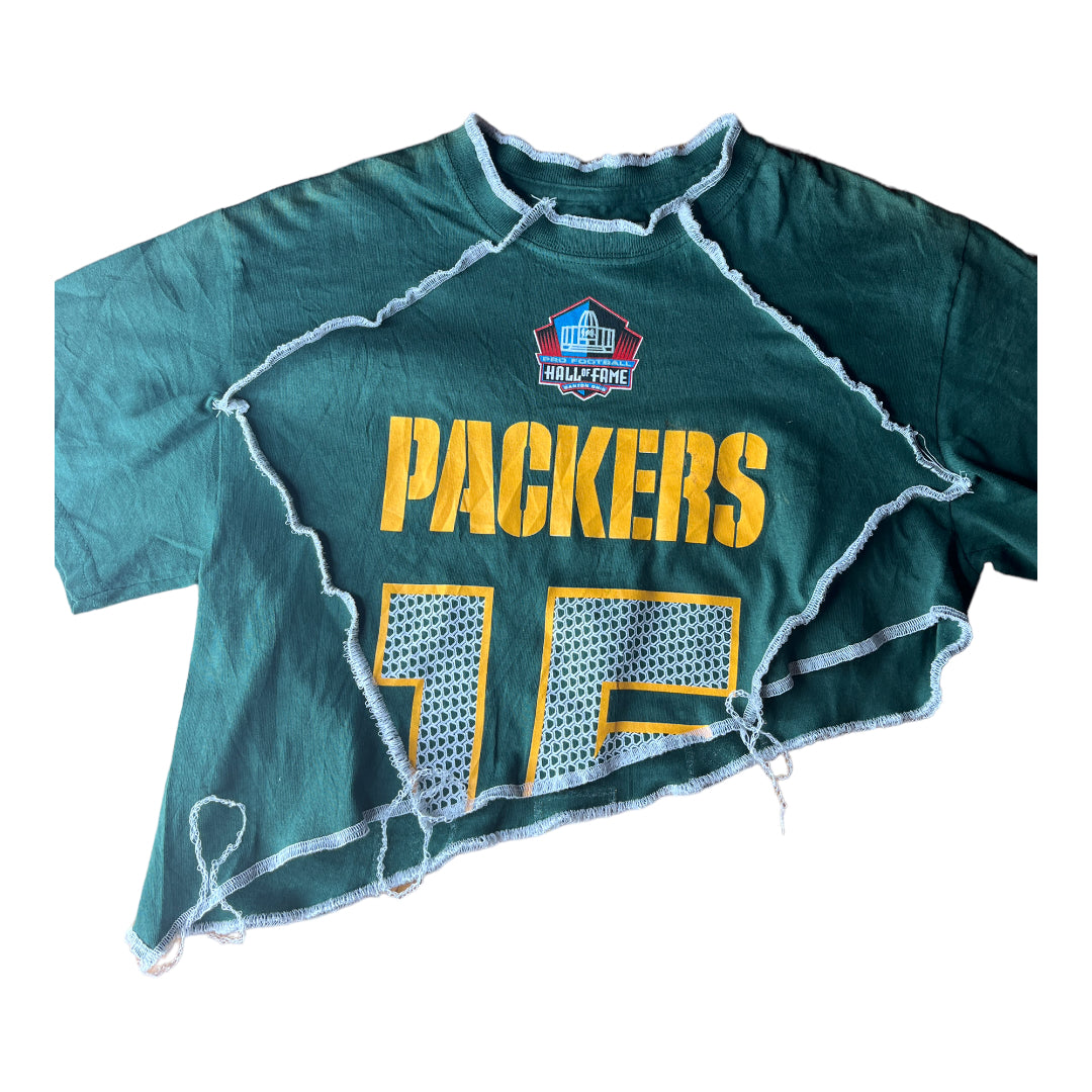 Green-bay Packers Reworked Contrast Stitch Asymmetrical Crop Top