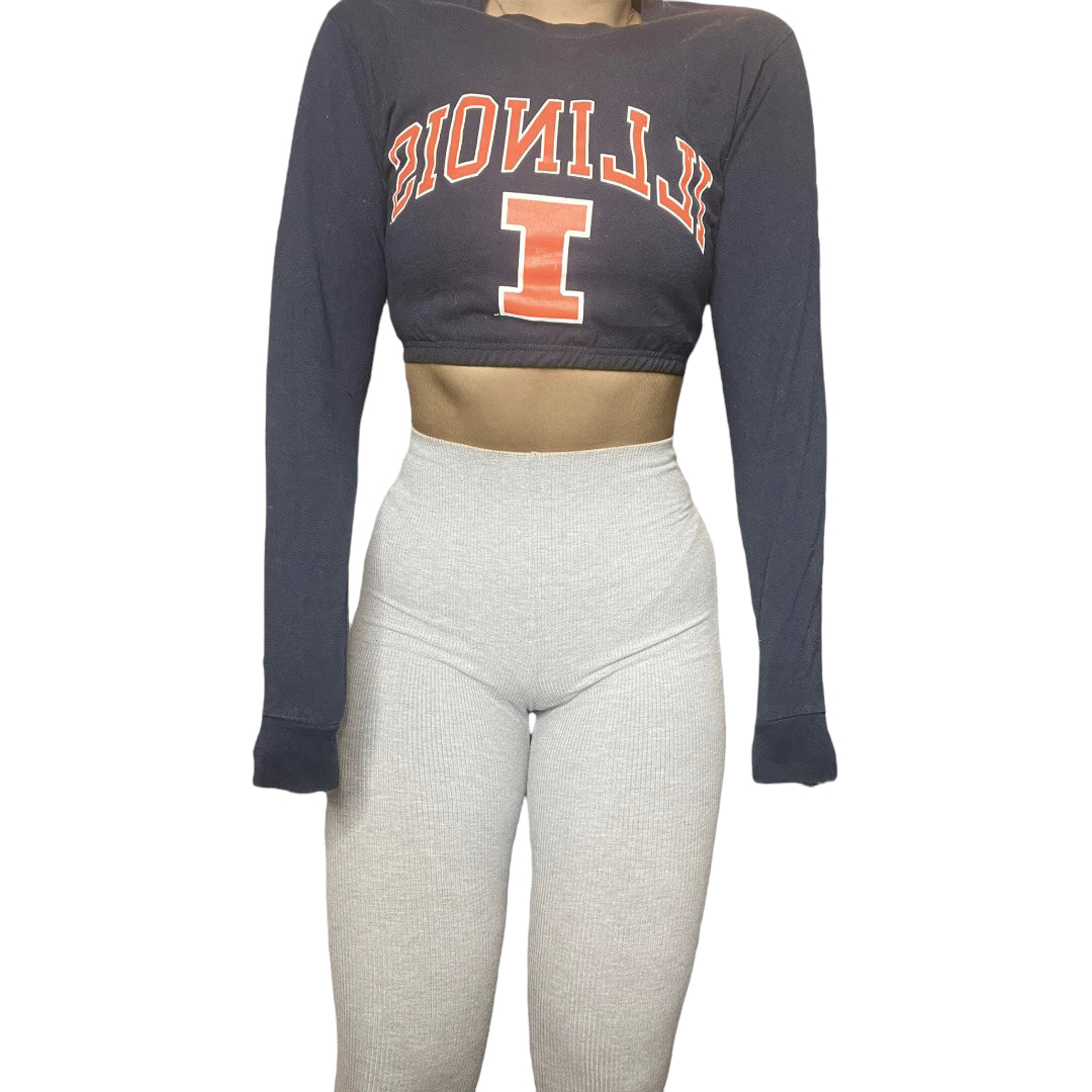 University of Illinois Reworked Long-sleeve Crop Top