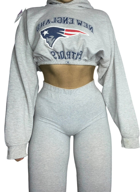 New England Patriots Reworked Crop Hoodie Sweatshirt