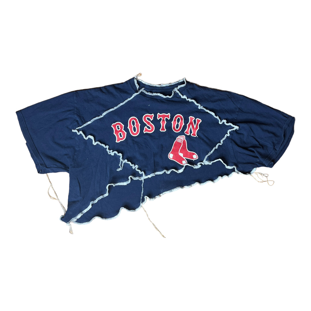 Boston Red Sox Reworked Contrast Stitch Asymmetrical Crop Top