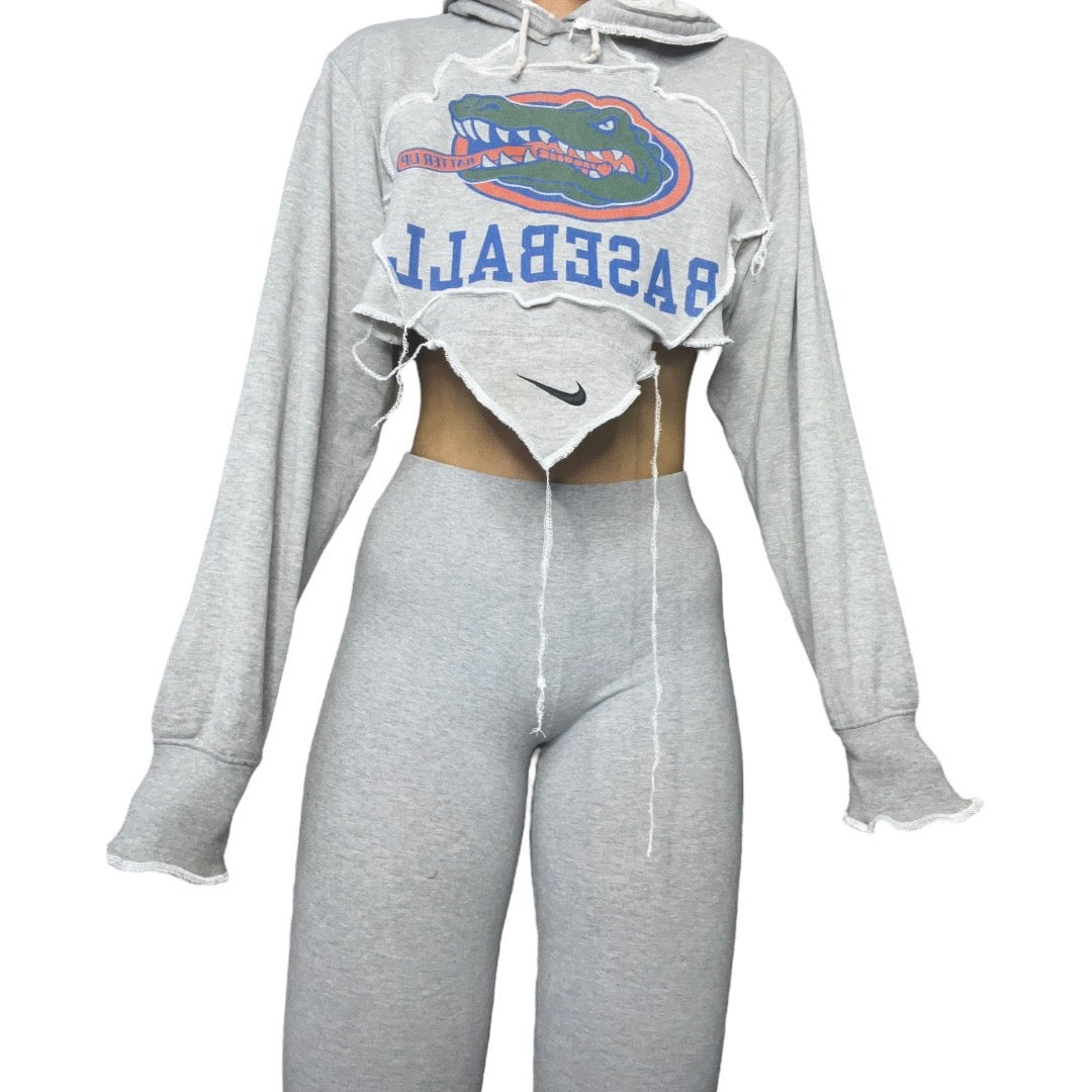 University of Florida Gators Reworked Patchwork V Cut Crop Hoodie