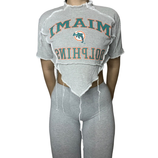 Miami Dolphins Reworked Contrast Stitch Crop Top