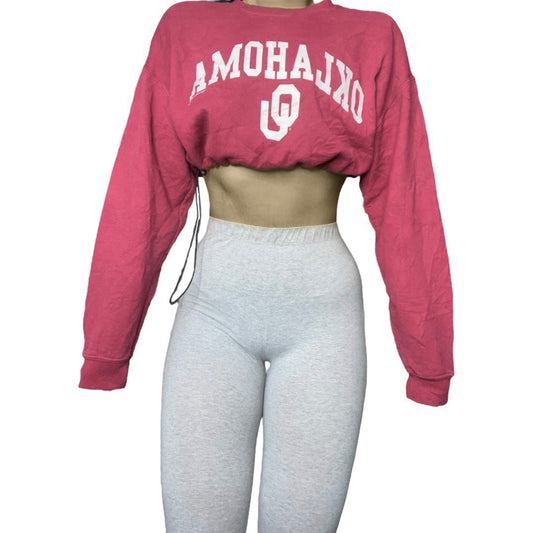 The University of Oklahoma Reworked Drawstring Pull Waist Crop Crewneck