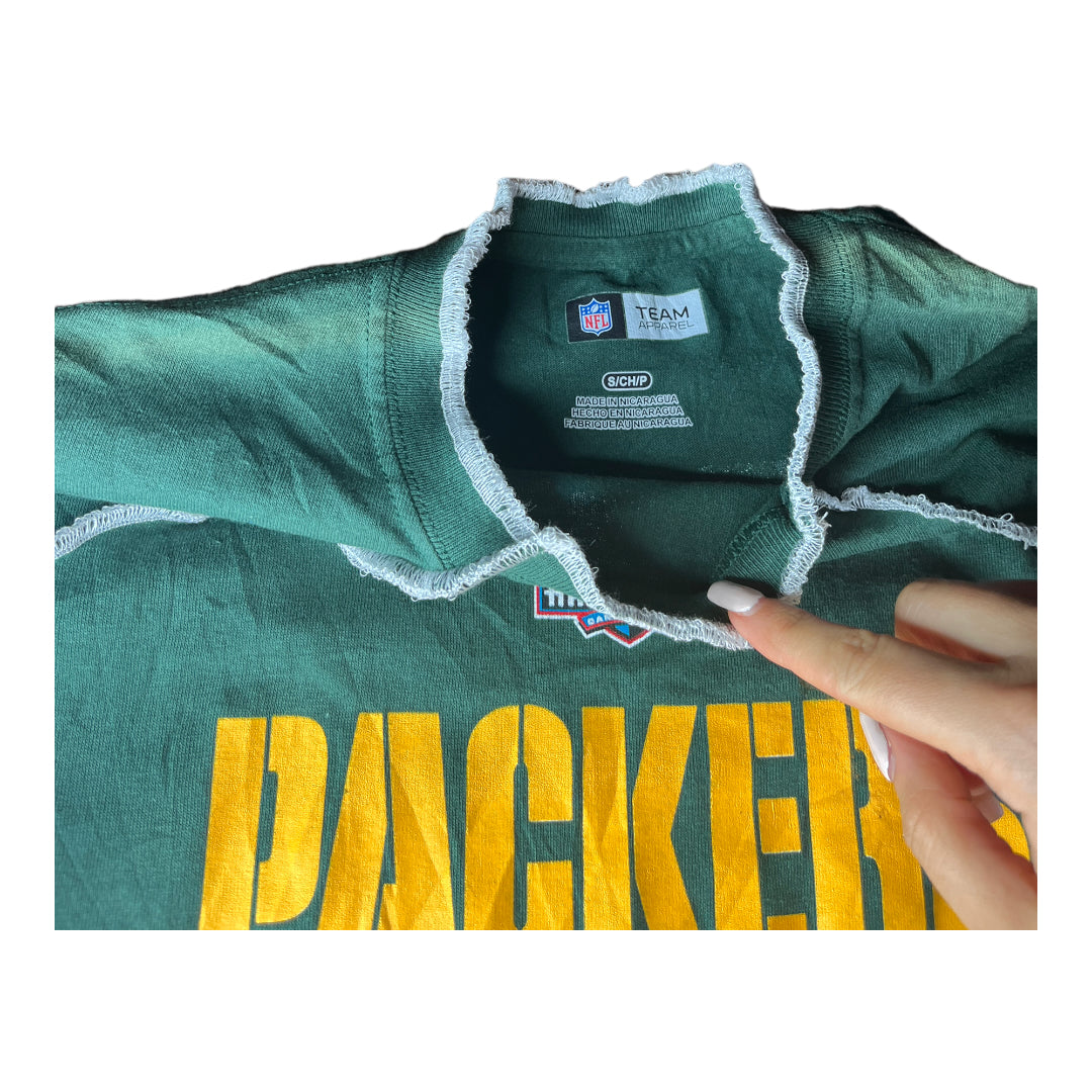 Green-bay Packers Reworked Contrast Stitch Asymmetrical Crop Top