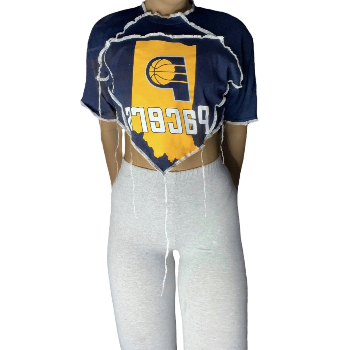 Indiana Pacers Reworked Contrast Stitch V Cut Crop Top