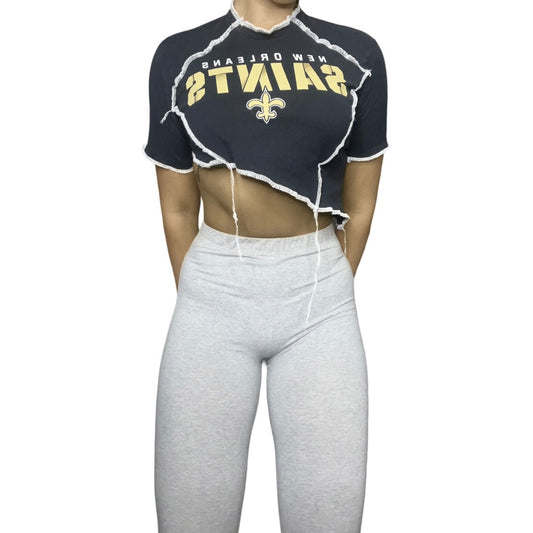 New Orleans Saints Reworked Asymmetrical Contrast Stitch Crop Top