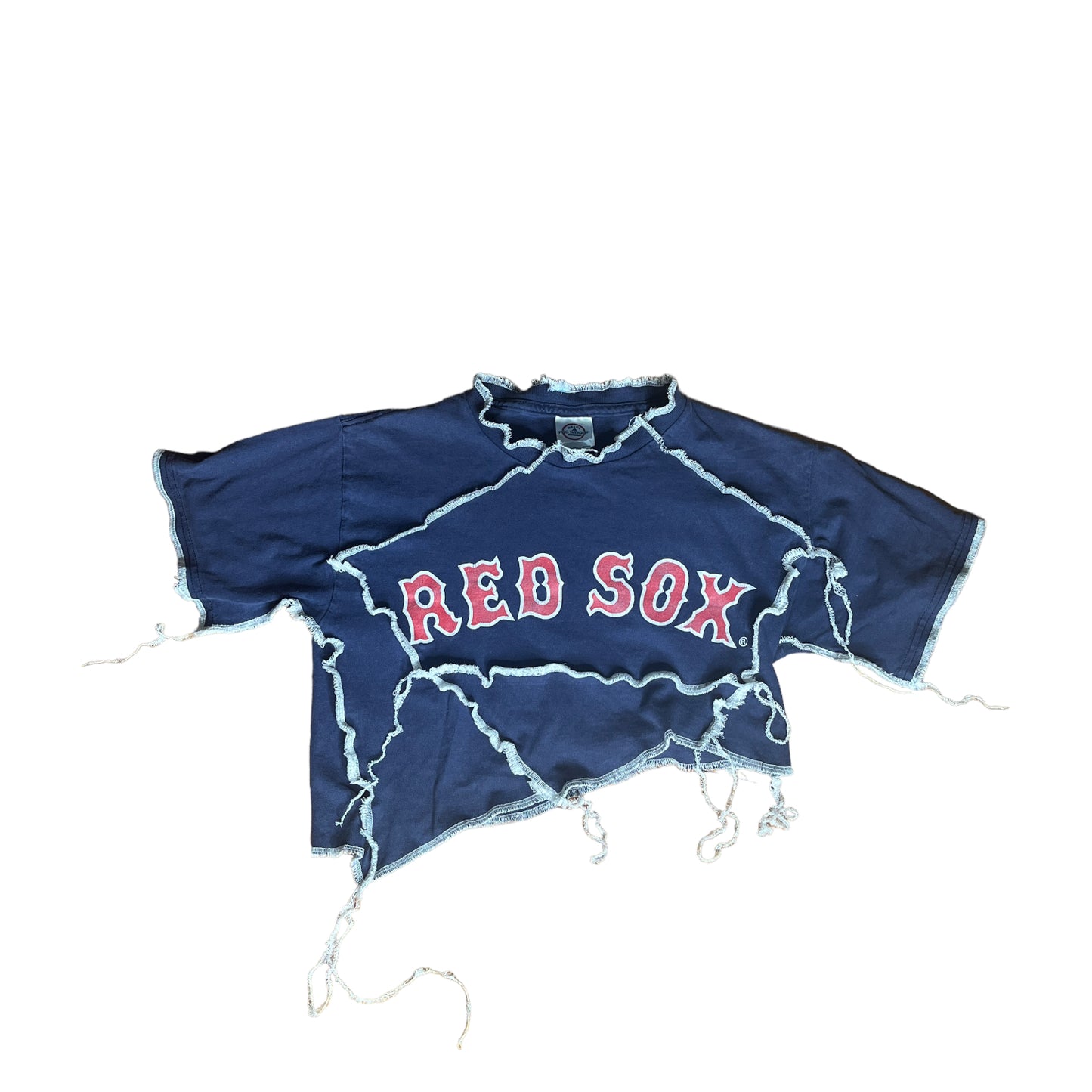 Boston Red Sox Reworked Asymetrical Contrast Stitch Crop Top