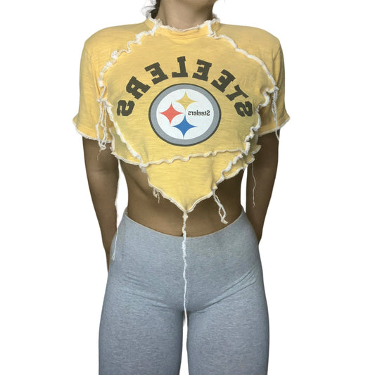 Pittsburg Steelers Reworked Contrast Stitch Crop Top