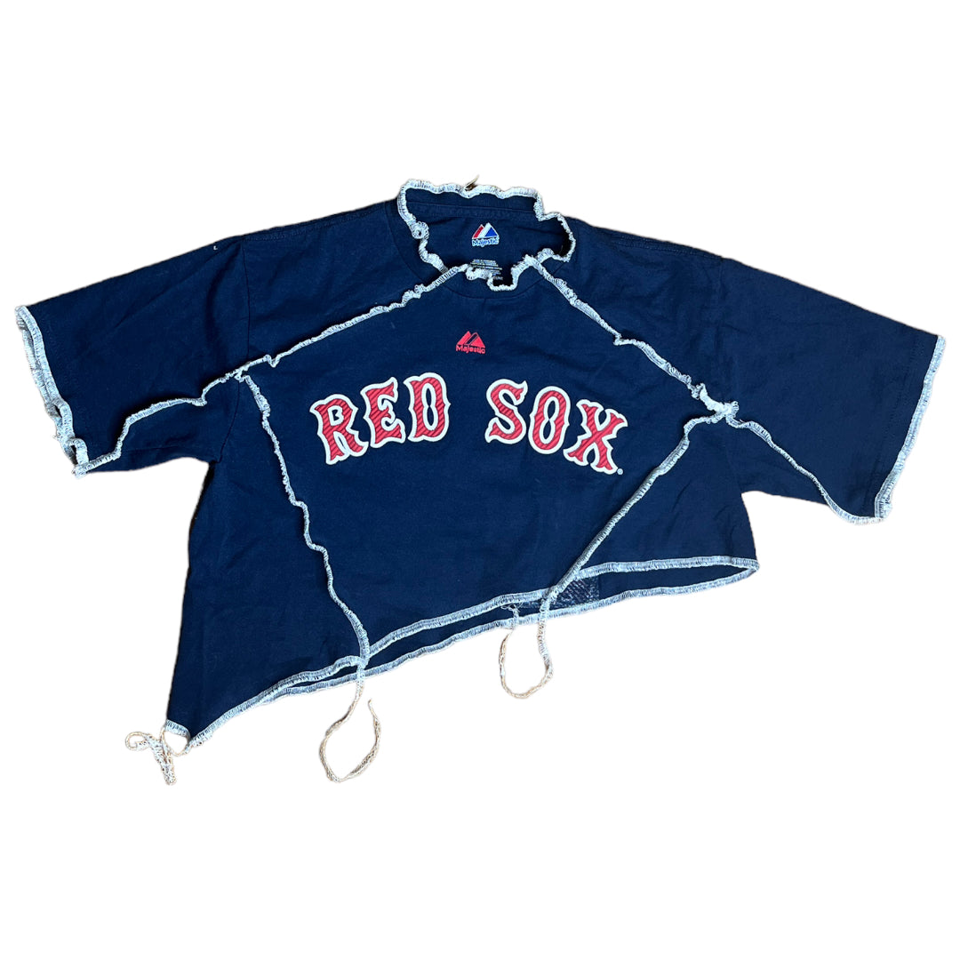 Boston Red Sox Reworked Asymmetrical Contrast Stitch Crop Top