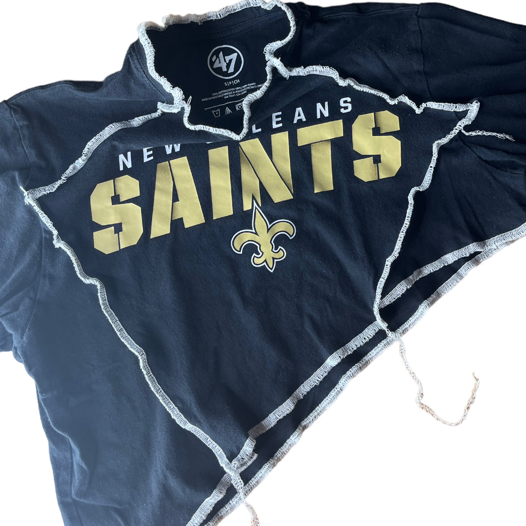 New Orleans Saints Reworked Asymmetrical Contrast Stitch Crop Top