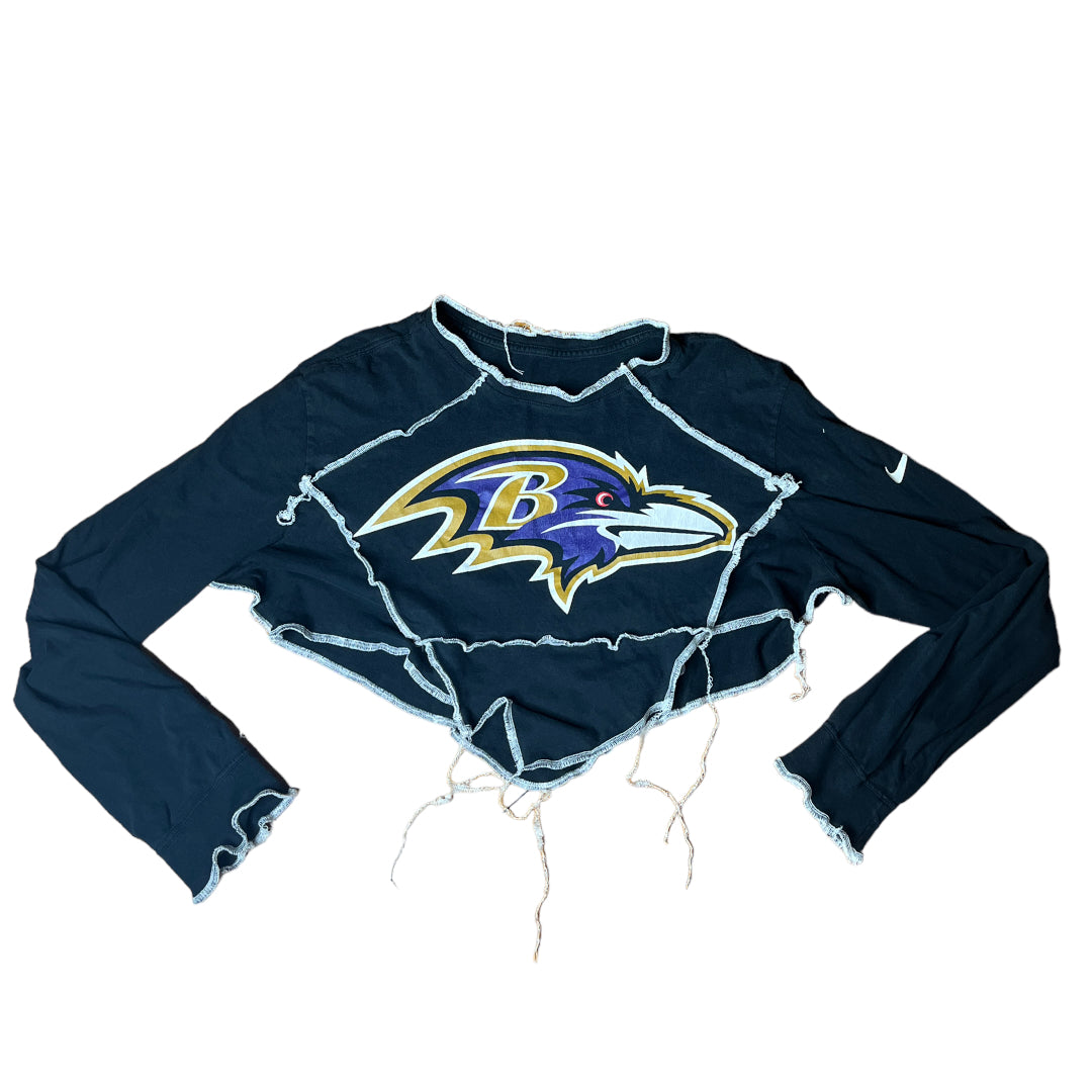 Baltimore Ravens Reworked Contrast Stitch Long-sleeve Crop Top