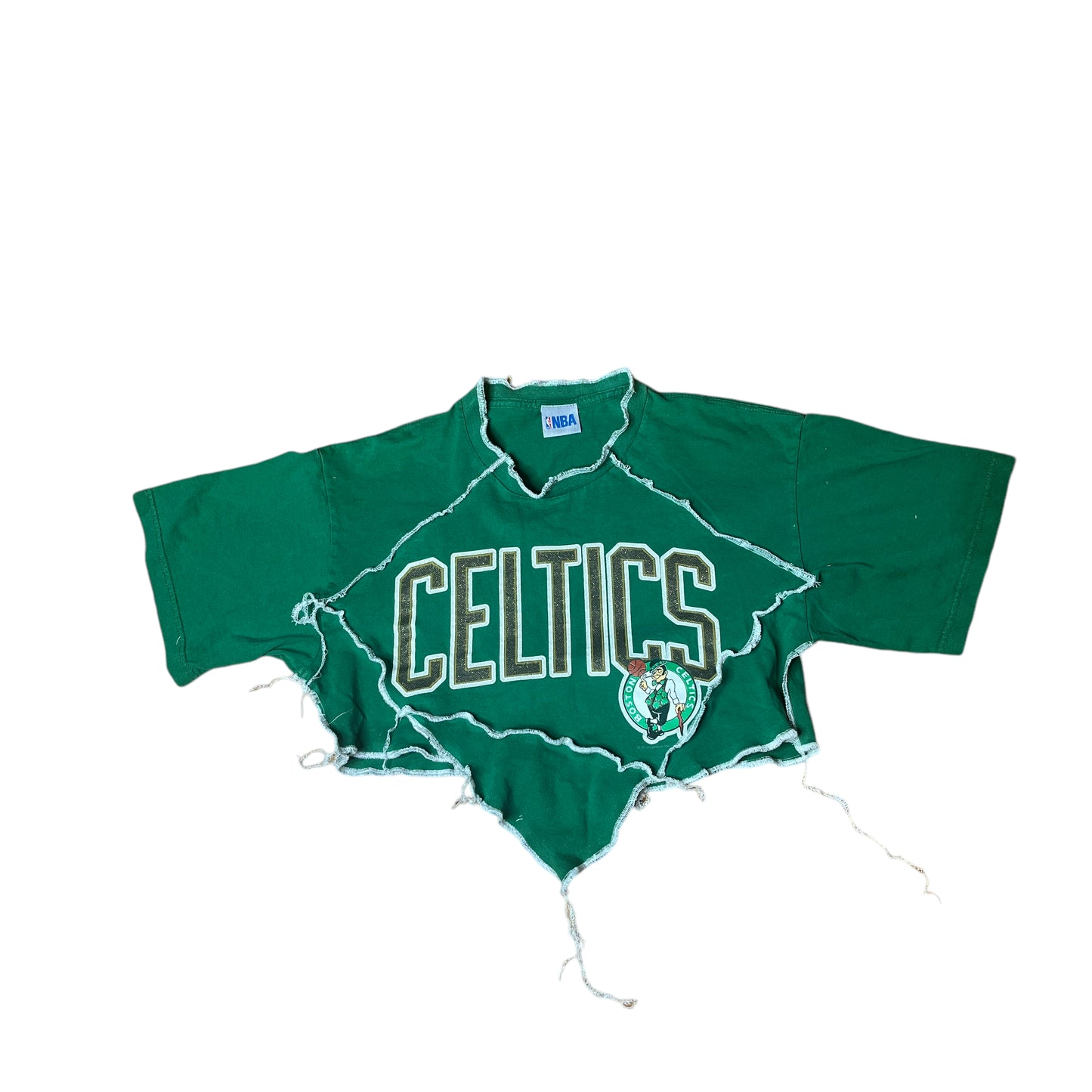 Boston Celtics Reworked Contrast Stitch V Cut Crop Top