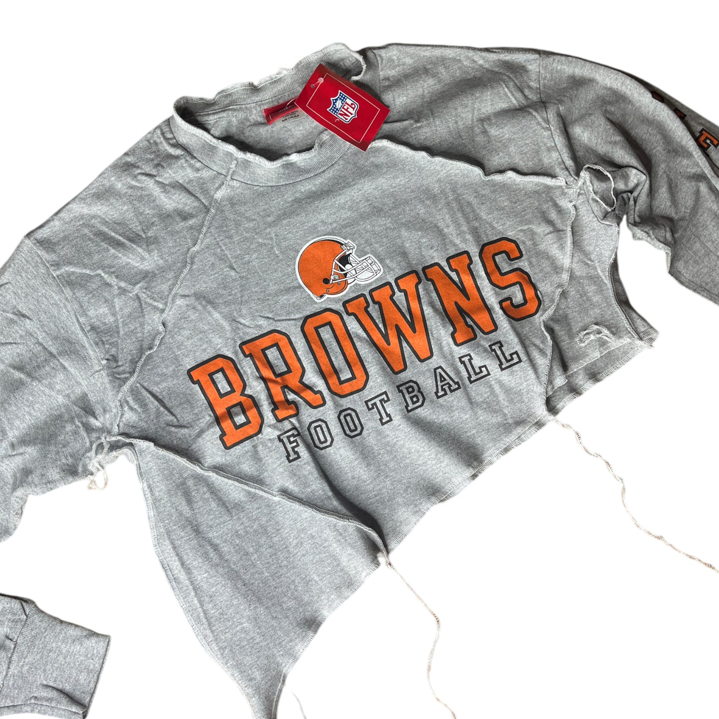 Cleveland Browns Reworked Contrast Stitch Asymmetrical Crop Top