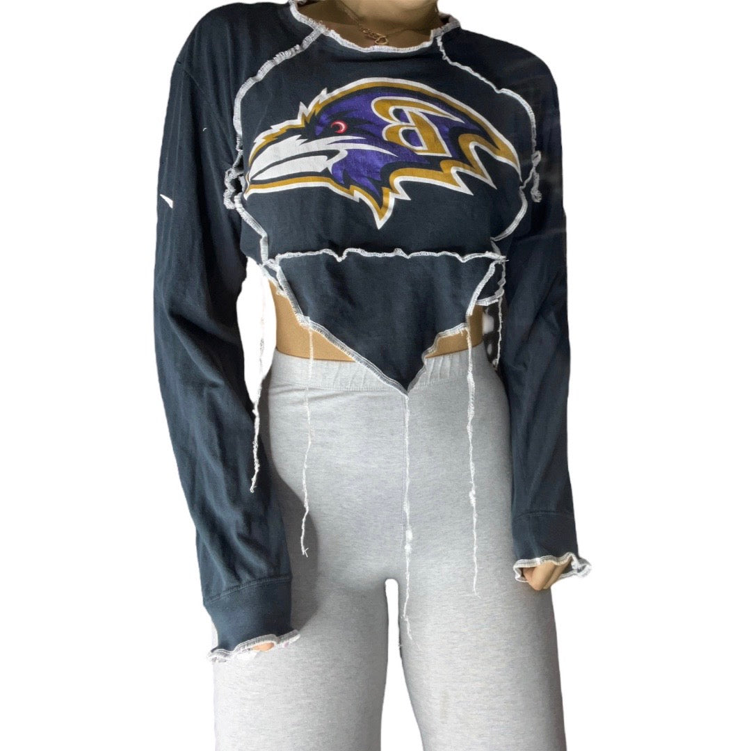 Baltimore Ravens Reworked Contrast Stitch Long-sleeve Crop Top