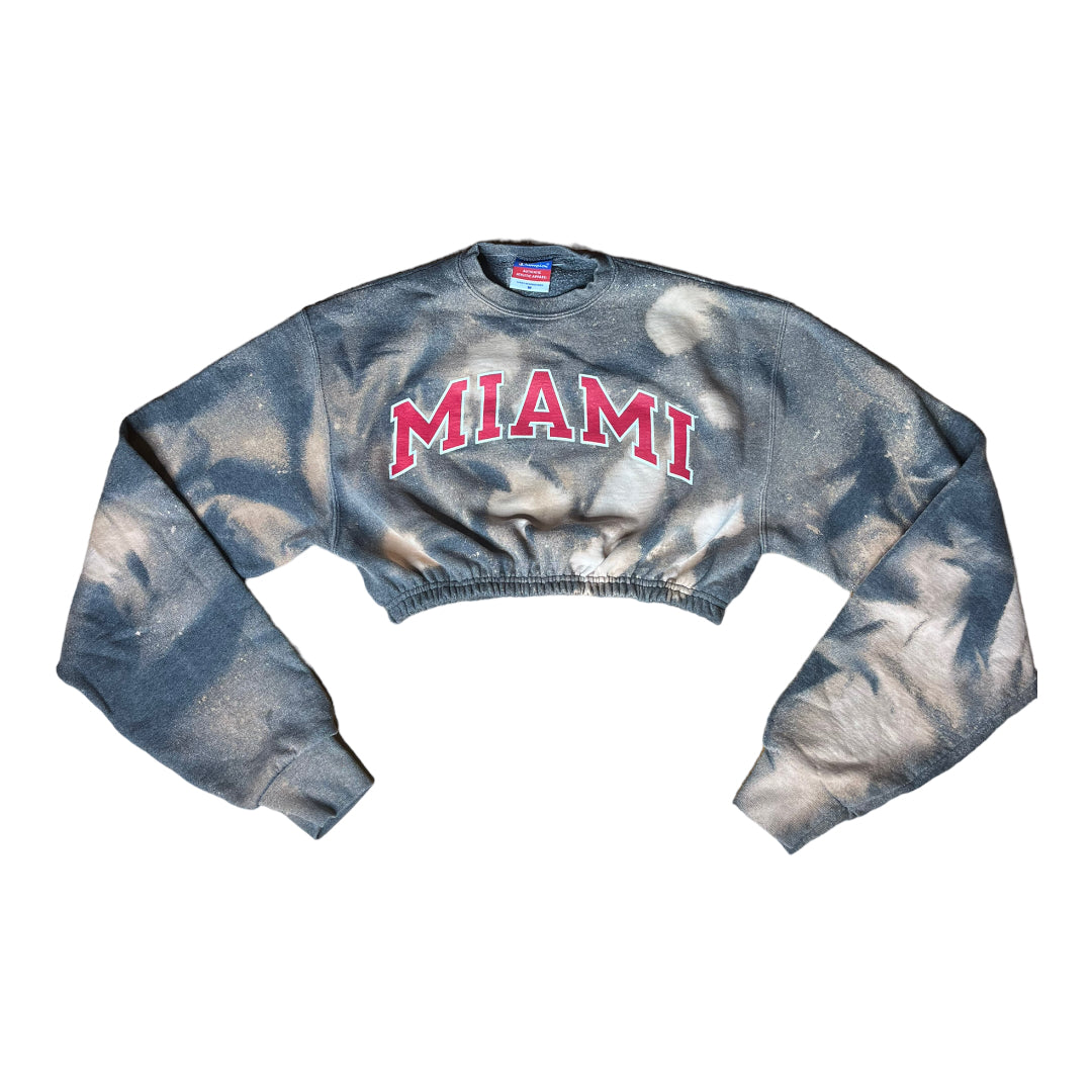 University of Miami Reworked Bleach Dye Crop Crewneck Sweatshirt