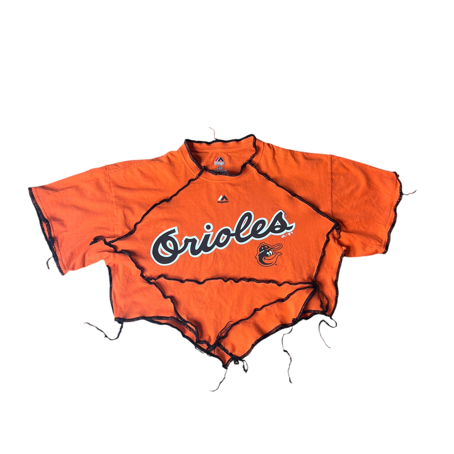 Baltimore Orioles Reworked Contrast Stitch Asymmetrical Crop Top