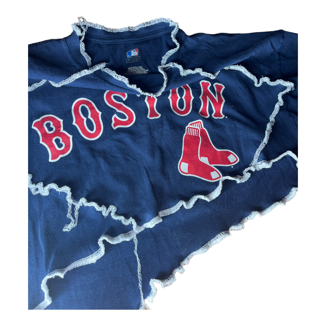 Boston Red Sox Reworked Contrast Stitch Asymmetrical Crop Top