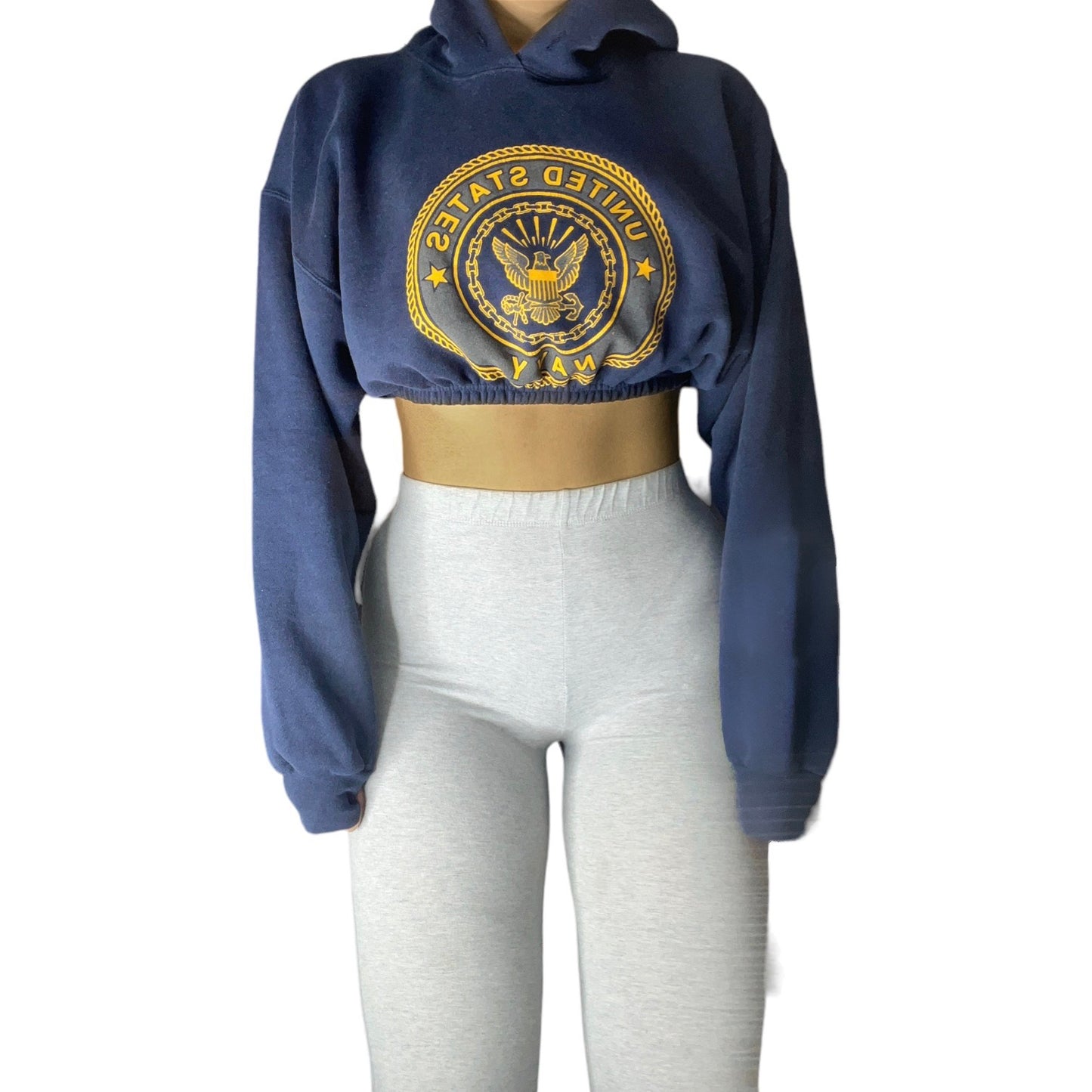 Vintage U.S Navy Reworked Crop Hoodie Sweatshirt