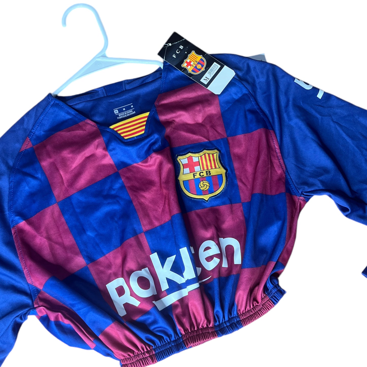 Barcelona Home Jersey Reworked Longsleeve Crop Top