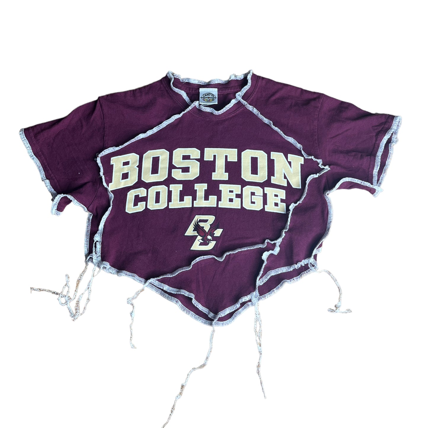 Boston College Reworked Contrast Stitch V Cut Crop Top