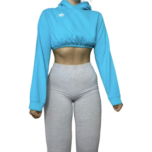 Nike Blue Reworked Crop Hoodie Sweatshirt