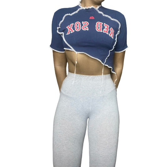 Boston Red Sox Reworked Asymmetrical Contrast Stitch Crop Top