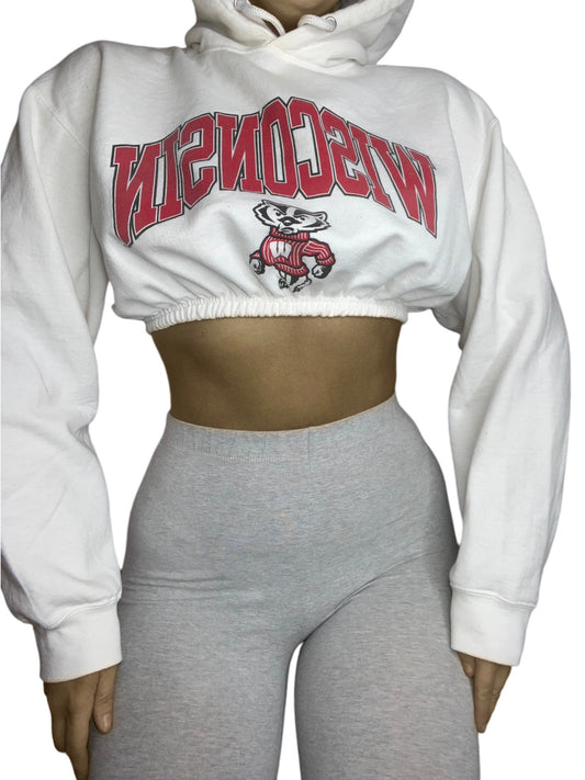 The University of Wisconsin Reworked Crop Hoodie Sweatshirt