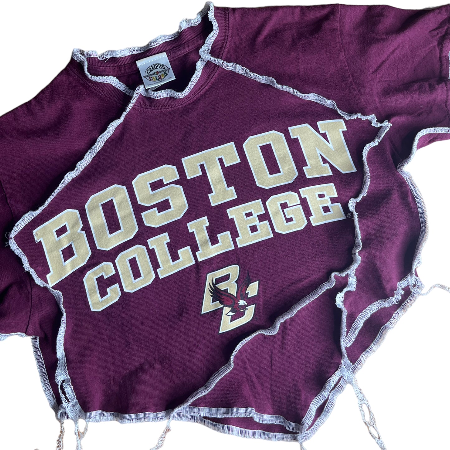 Boston College Reworked Contrast Stitch V Cut Crop Top