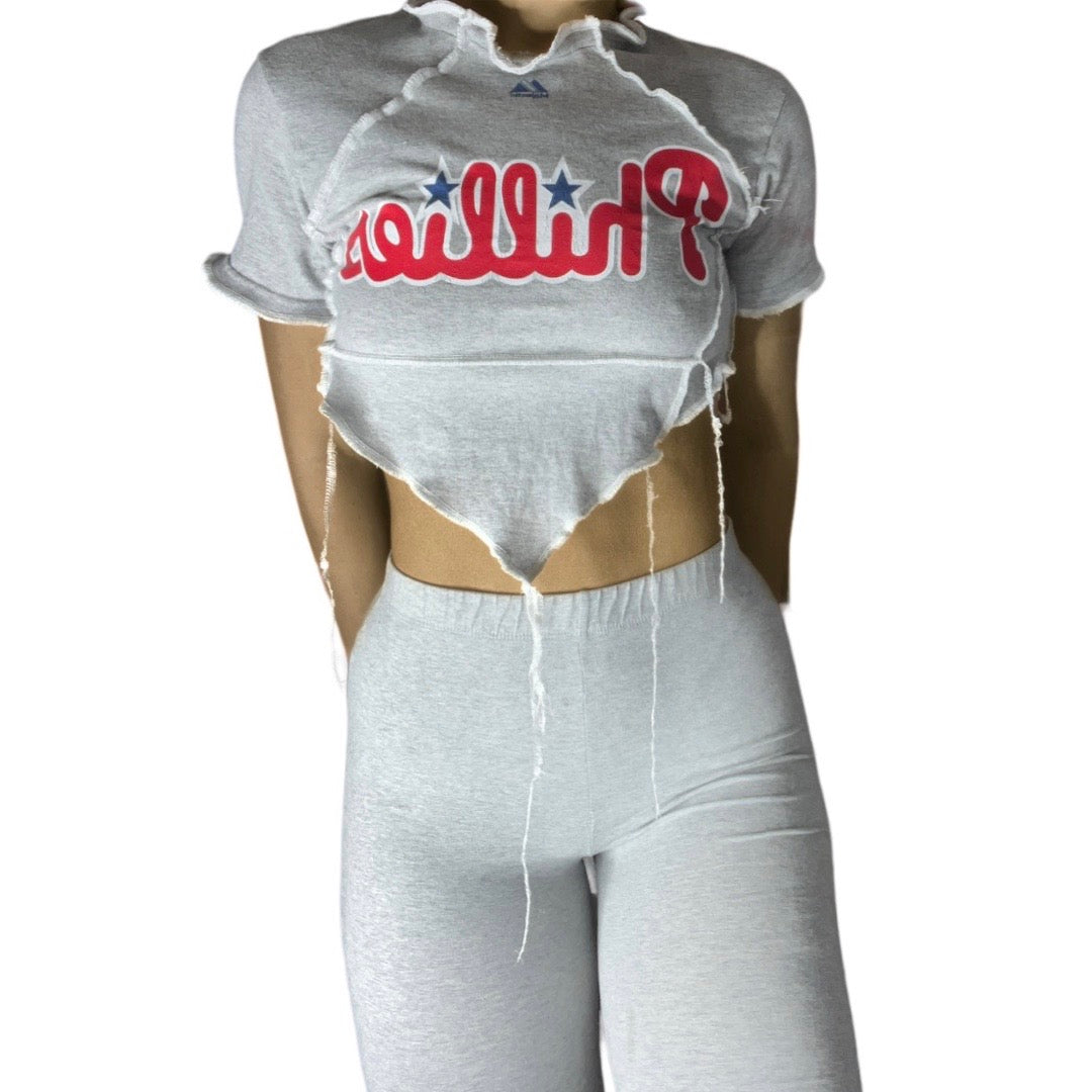 Philadelphia Phillies Reworked Contrast Stitch Crop Top