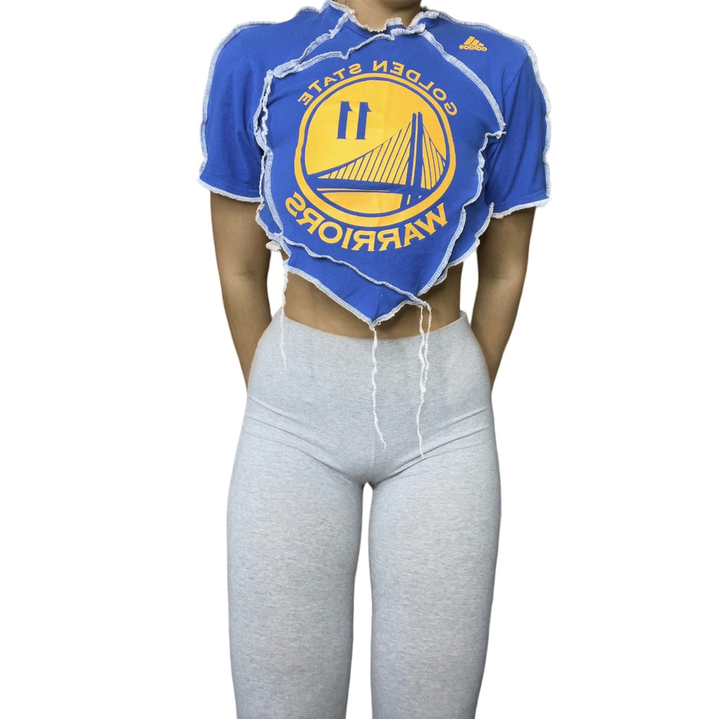 Golden State Warriors Reworked Contrast Stitch V Cut Crop Top