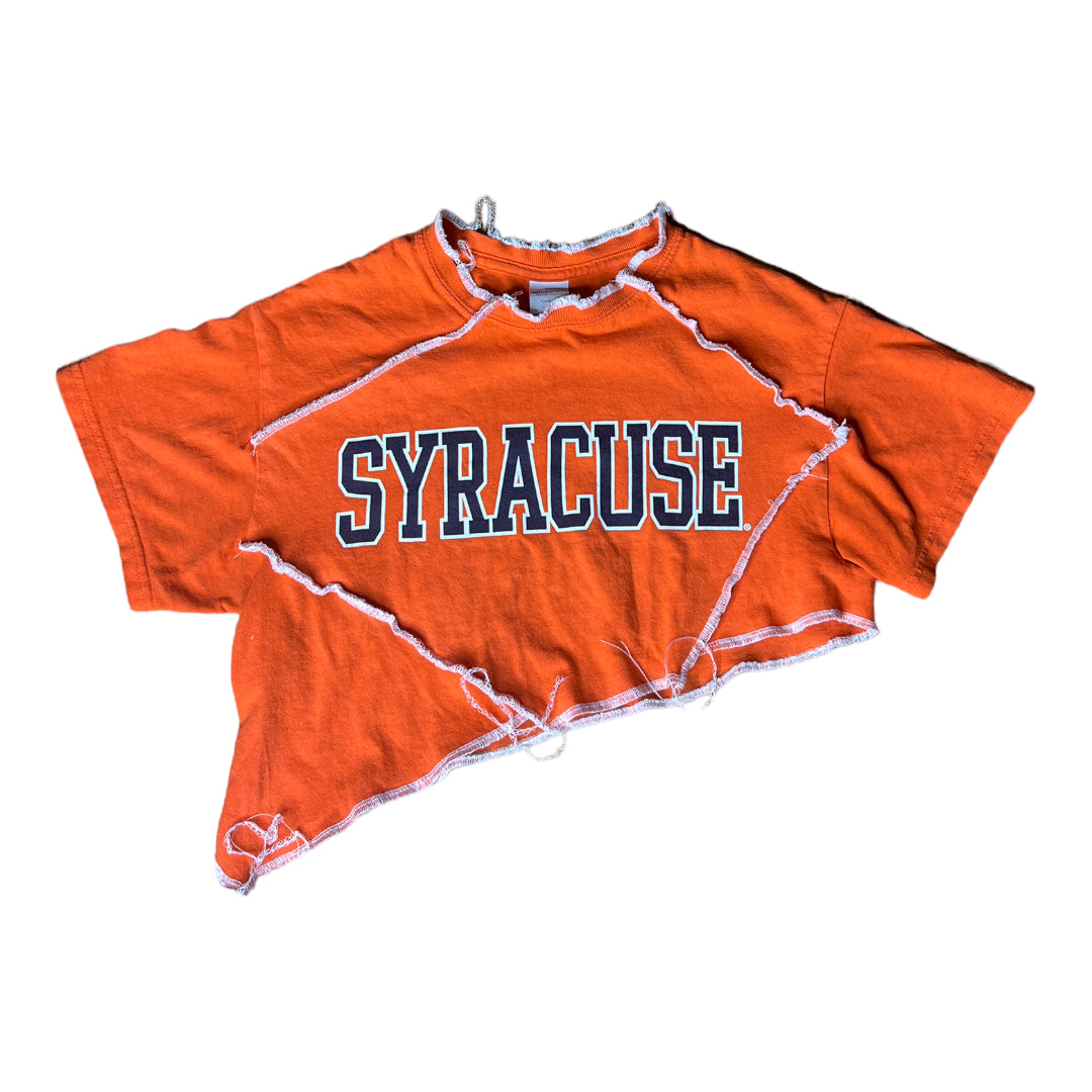 Syracuse University Reworked Contrast Stitch Asymmetrical Crop Top