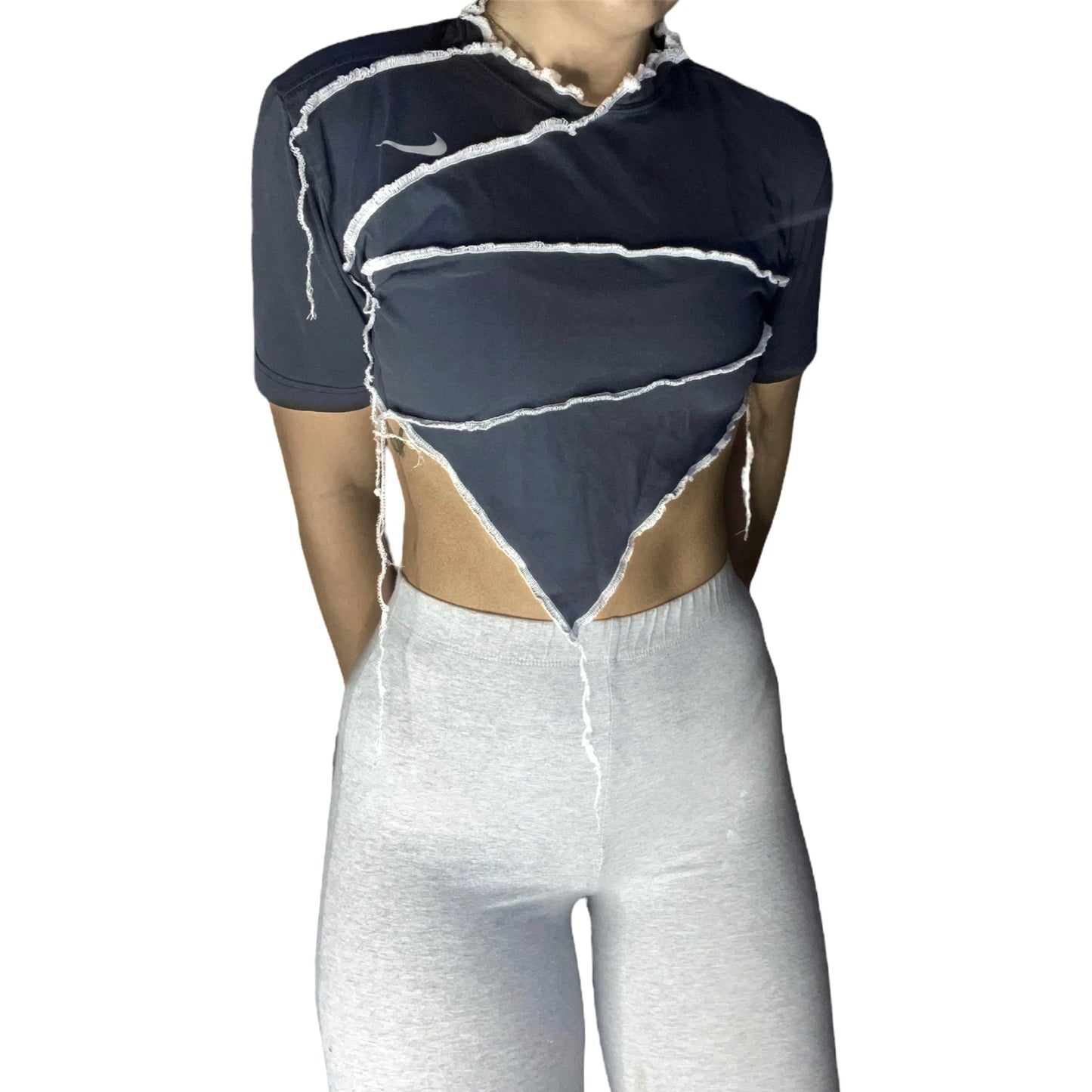 Nike Reworked Contrast Stitch V Cut Crop Top