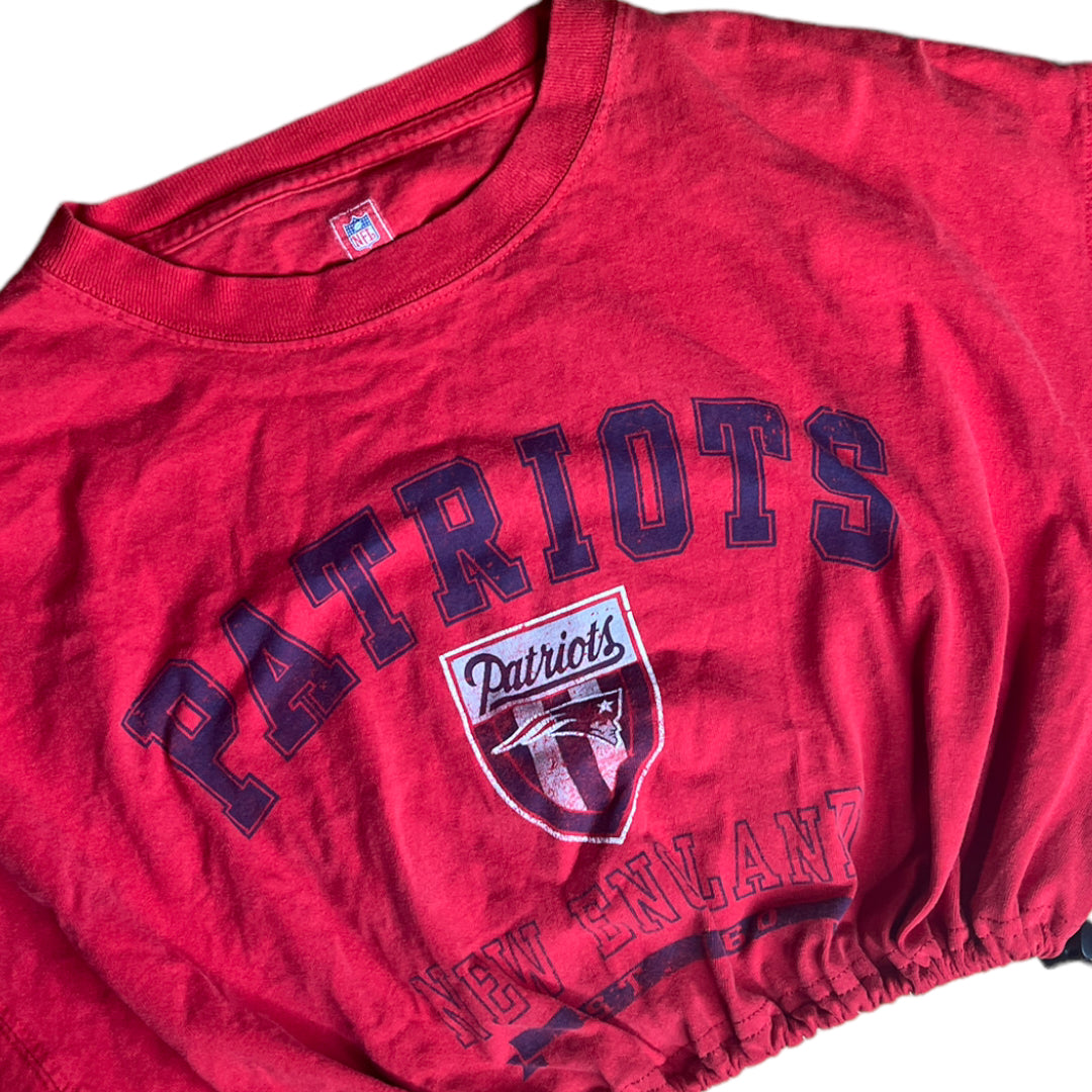 New England Patriots Reworked Drawstring Pull Waist Crop Top