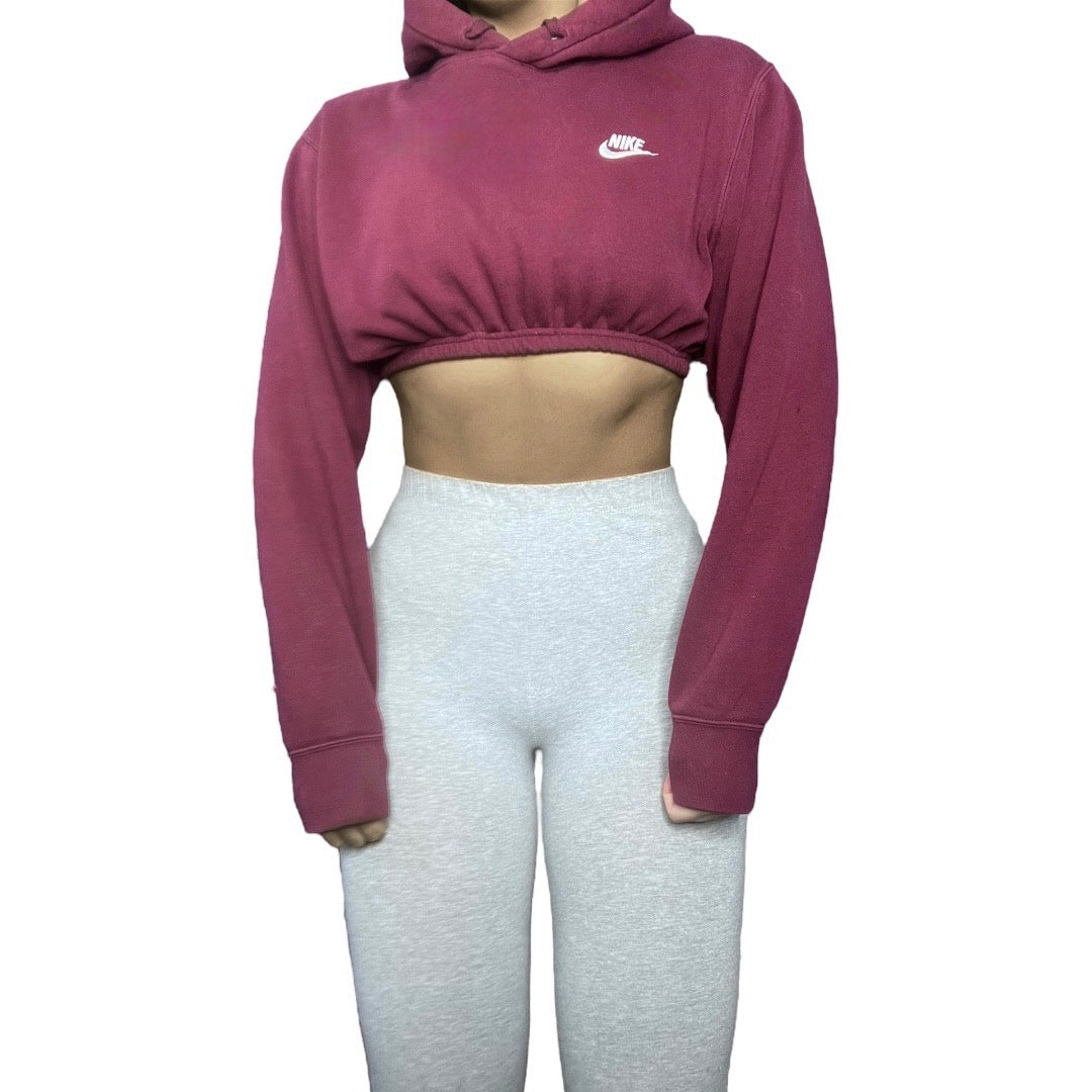 Nike Burgundy Reworked Crop Hoodie