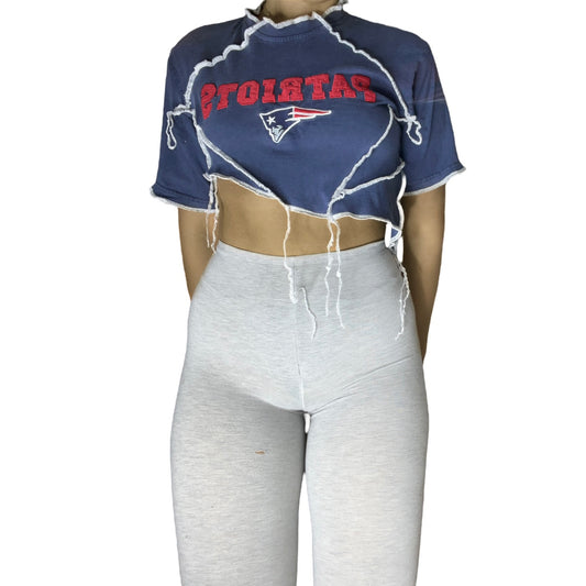 New England Patriots Reworked Contrast Stitch Crop Top