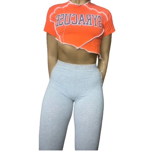 Syracuse University Reworked Contrast Stitch Asymmetrical Crop Top