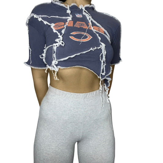 Chicago Bears NFL Reworked Contrast Stitch Asymmetrical crop top