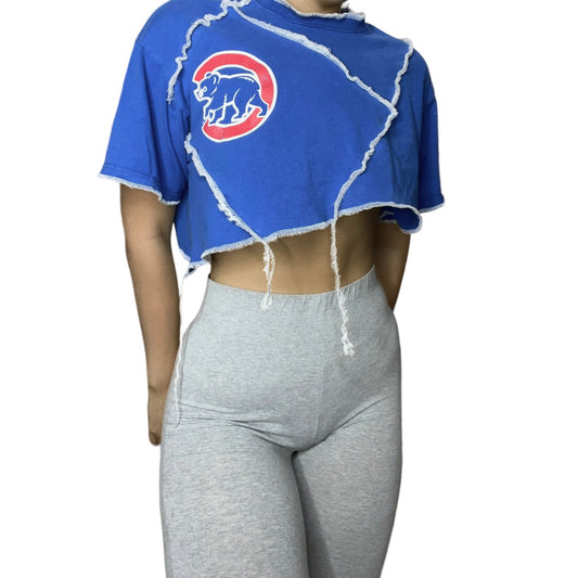 Chicago Cubs Reworked Contrast Stitch Crop Top