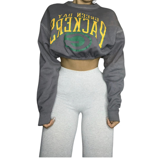 Green Bay Packers Vintage Reworked Custom Cropped Crewneck Sweatshirt